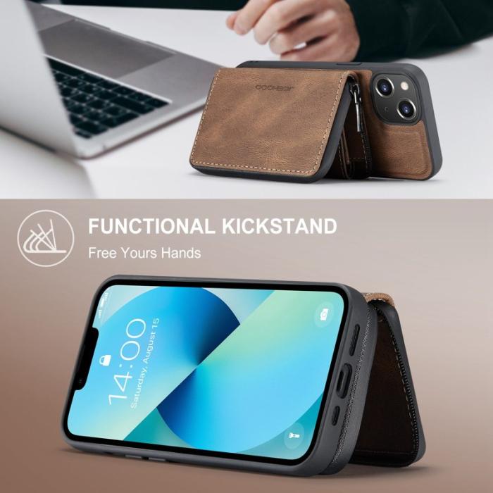 JEEHOOD - JEEHOOD Mobilskal till iPhone 14 Plus Shockproof KonstLäder Brun