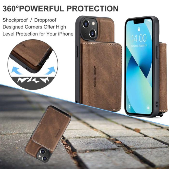JEEHOOD - JEEHOOD Mobilskal till iPhone 14 Plus Shockproof KonstLäder Brun
