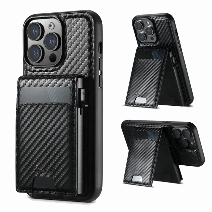 SUTENI - SUTENI iPhone 14 Pro Mobilskal Magsafe Korthållare Carbon Fiber