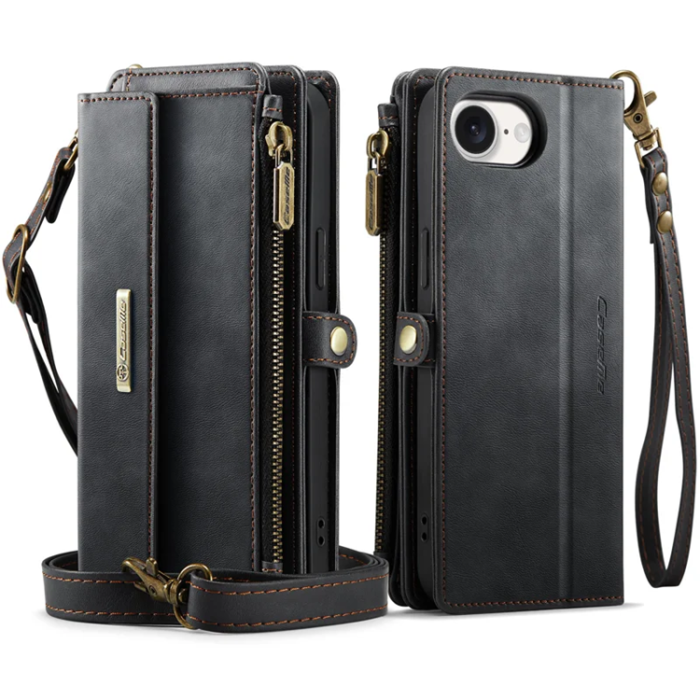 Caseme - Caseme iPhone 16e Plånboksfodral RFID Blocking Zipper - Svart