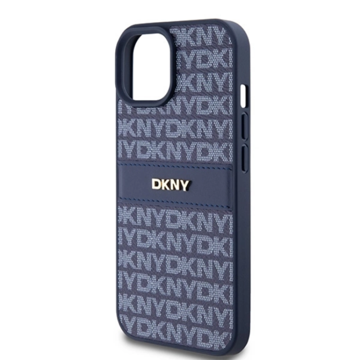 DKNY - DKNY iPhone 15/14/13 Mobilskal Läder Mono Stripe & Metal Logo - Blå