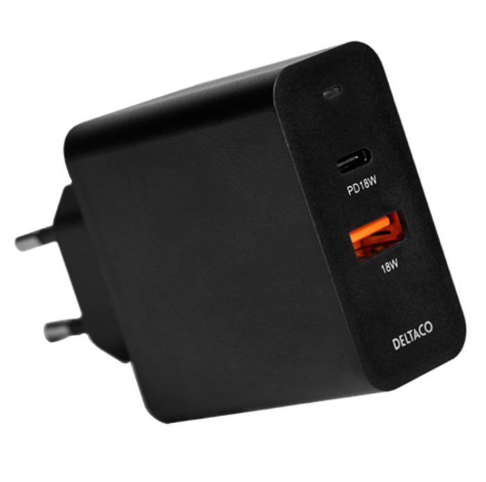 UTGATT1 - Deltaco PD Väggladdare USB-A Till USB-C 36 W - Svart
