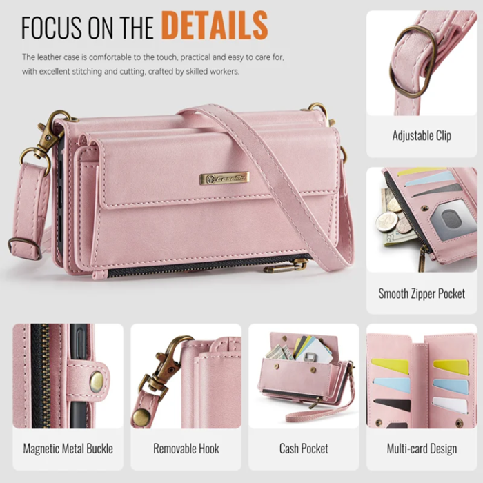 Caseme - Caseme iPhone 16 Pro Plånboksfodral RFID Blocking Zipper - Rosa
