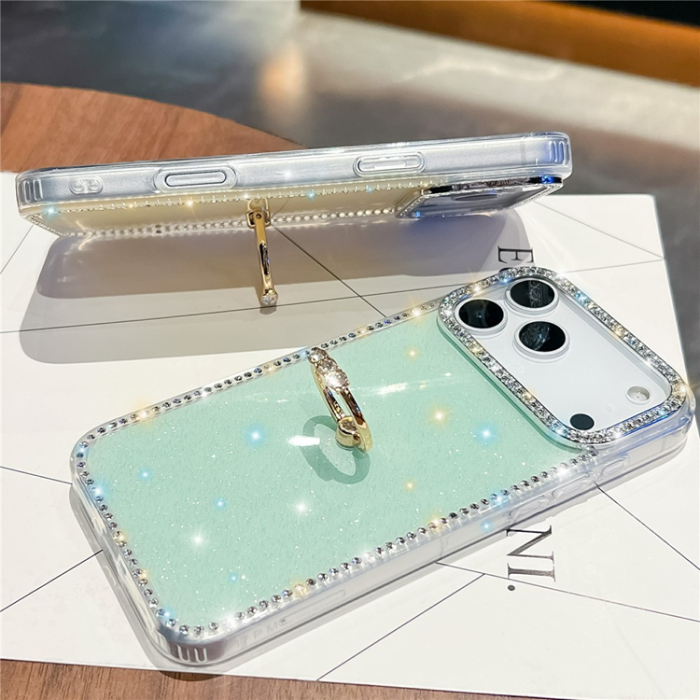 A-One Brand - iPhone 17 Pro Max Mobilskal Rhinestone Edge Ring Kickstand