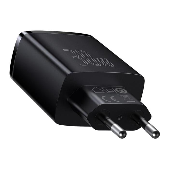 BASEUS - Baseus Compact Väggladdare USB-C Till 2x USB 30W - Svart