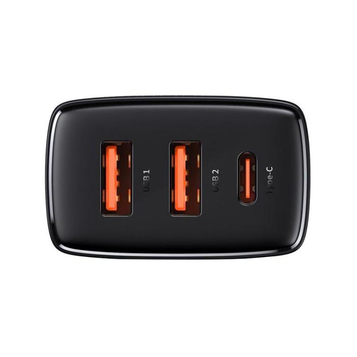 BASEUS - Baseus Compact Väggladdare USB-C Till 2x USB 30W - Svart