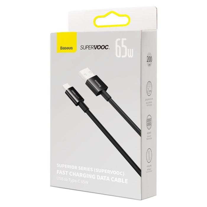 BASEUS - Baseus Superior SUPERVOOC USB-C till USB-A kabel 65W 1m - Svart
