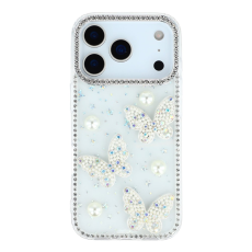 A-One Brand - iPhone 17 Pro Mobilskal Rhinestone Edge Pearl Butterfly
