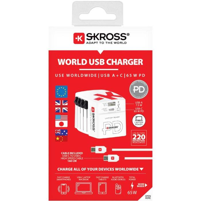 SKROSS - SKROSS World Adapter USB-A/USB-C 65W - Vit
