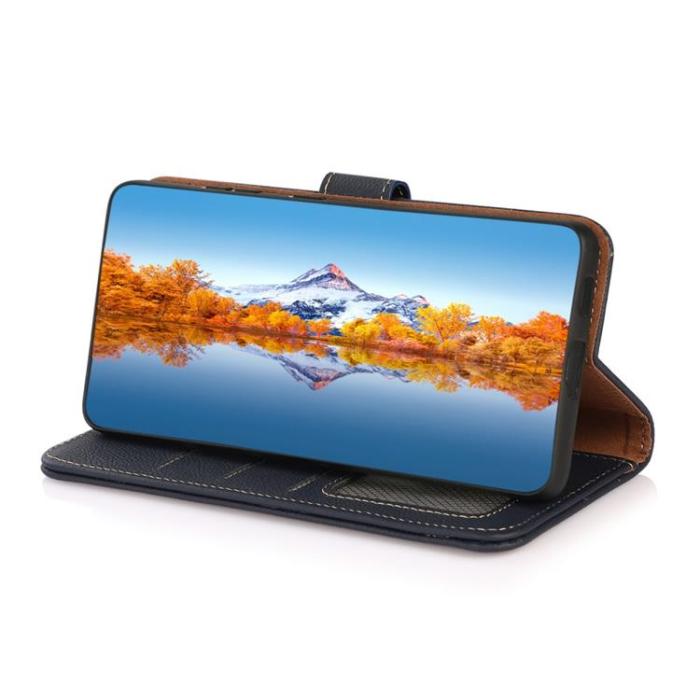 KHAZNEH - KHAZNEH Äkta Läder Fodral Galaxy S21 FE - Blå