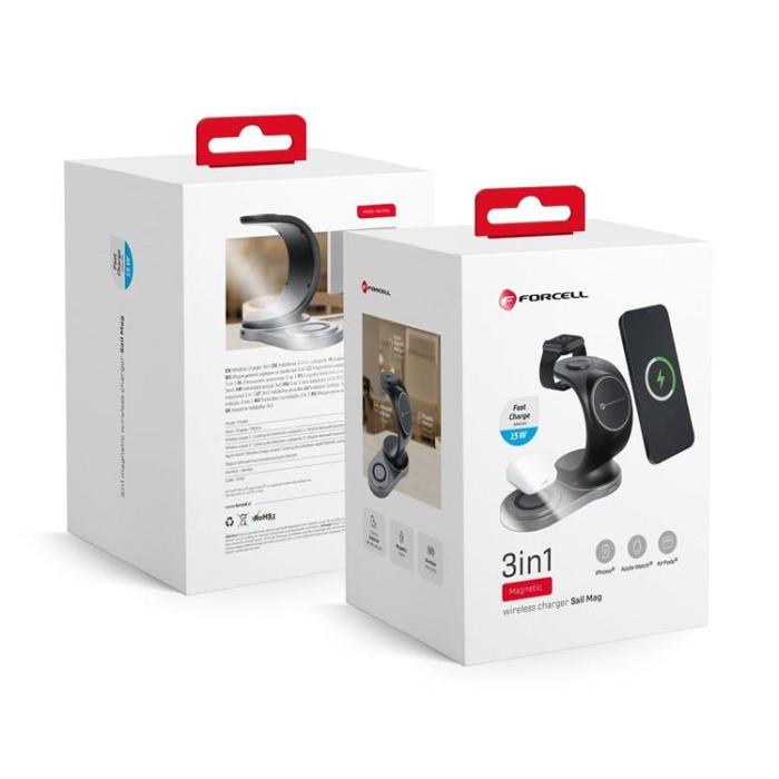 Forcell - Forcell 3-in-1 Trådlös Laddare Magsafe iPhone, Apple Watch, Airpods - Svart