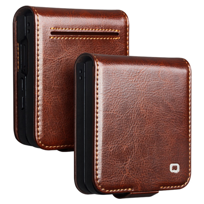 QIALINO - QIALINO Galaxy Z Flip 7 5G Plånboksfodral Äkta Läder - Brun