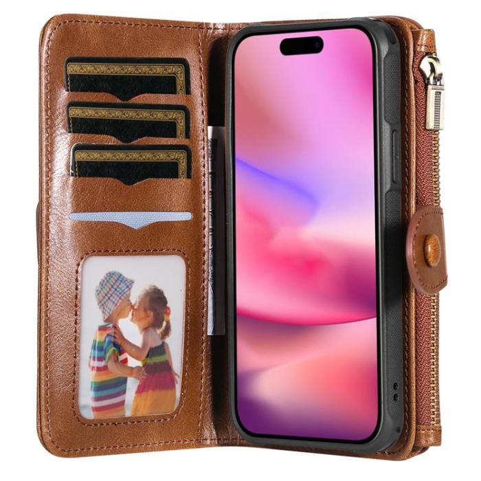 A-One Brand - iPhone 17 Plånboksfodral Detachable Zipper - Brun