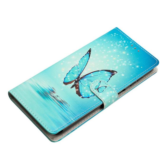 OEM - Samsung Galaxy A37 Plånboksfodral Konstläder Mönstertryck - Blå Fjäril