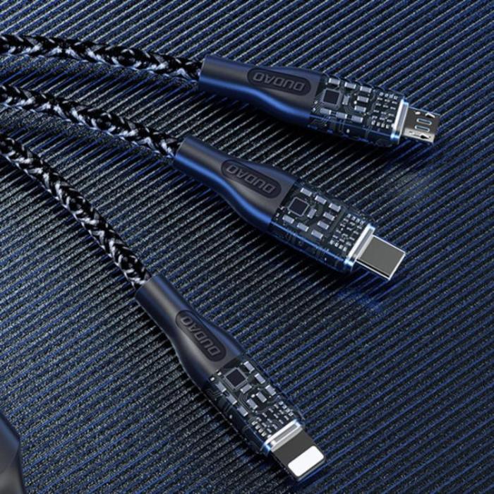 Dudao - Dudao 3in1 USB-A till USB-C, Lightning, microUSB kabel 120W 1.2m