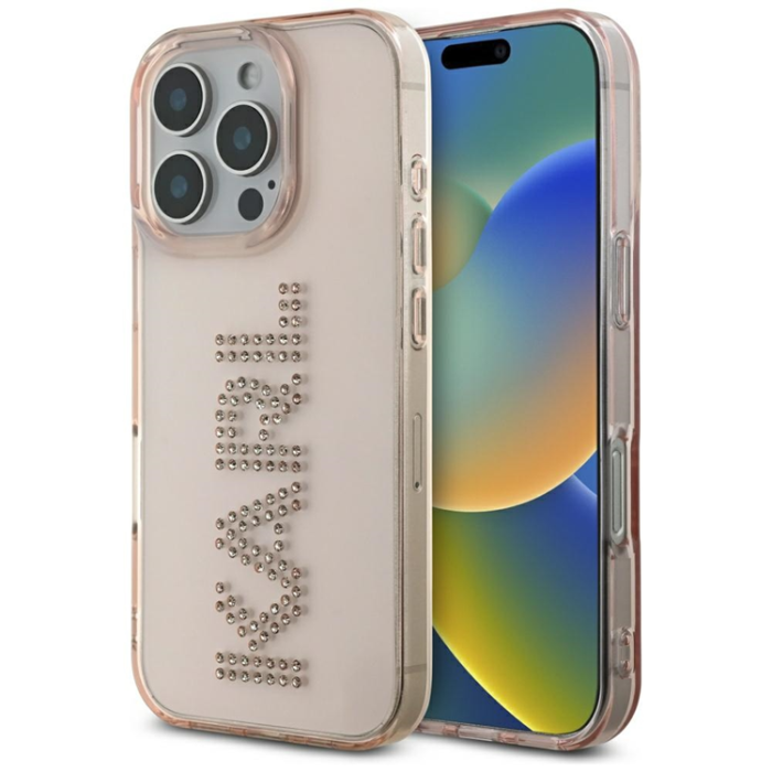 KARL LAGERFELD - Karl Lagerfeld iPhone 16 Pro Max Mobilskal Rhinestones Logo - Rosa