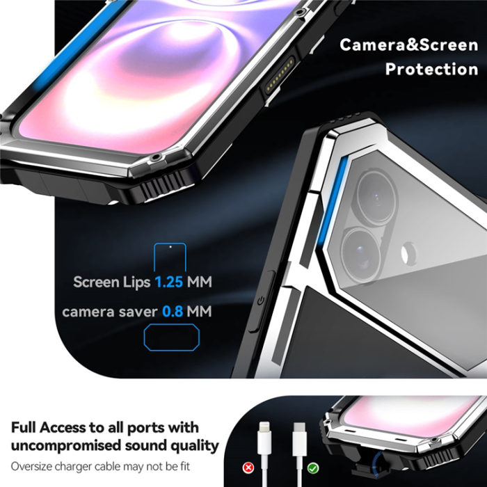 R-JUST - R-JUST iPhone 17 Mobilskal med Härdat Glas Kickstand - Silver