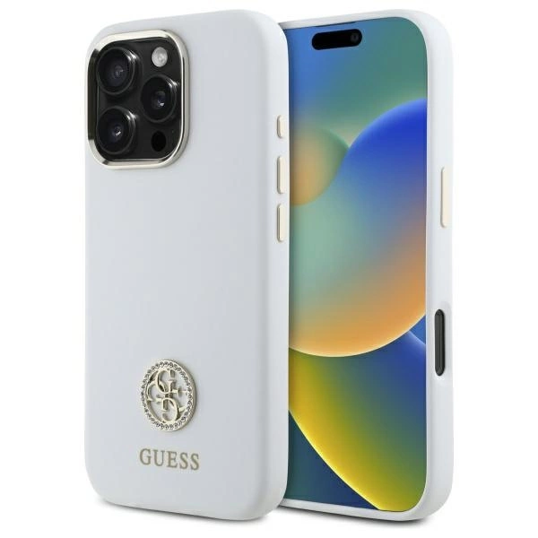 Guess iPhone 16 Pro Mobilskal Silikon Logo Strass 4G - Vit | 2353 | AlltMobil