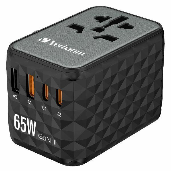 Verbatim Reseladdare GaN 65W PD 2xUSB-C 2xUSB-A EU/UK/US - Svart | 505295 | AlltMobil
