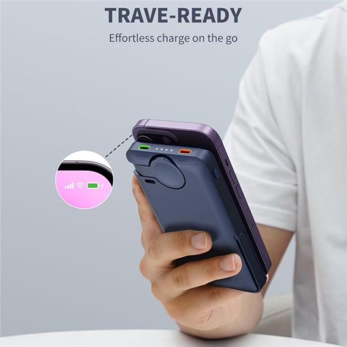A-One Brand - Magnetic Trådlös Powerbank 10000mAh 15W Kickstand - Blå