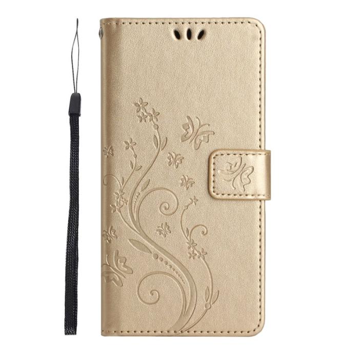 OEM - Samsung Galaxy S26 Plus Plånboksfodral Konstläder Blomma Prägling - Guld