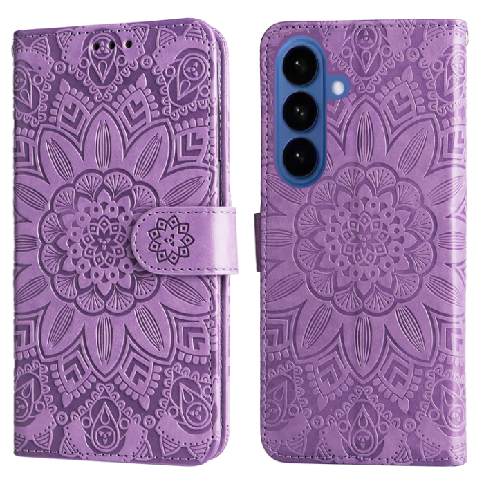 A-One Brand - Galaxy S26/S26 Pro Plånboksfodral Sunflower Imprint Läder - Lila