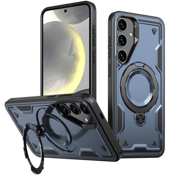 N/A - Mobilskal till Samsung Galaxy S25/S24 Plast Militärskydd Kickstand - Blå