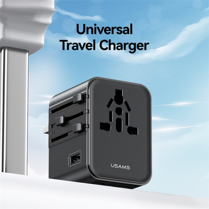 USAMS - USAMS Väggladdare 2x USB-C - USB-A 17W CC308 T68 - Svart