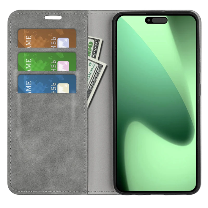 A-One Brand - iPhone 17 Pro Max Plånboksfodral Skin Touch - Grå