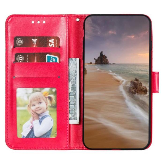 OEM - Samsung Galaxy S26 Plånboksfodral Spetsblommor Konstläder Flip - Röd