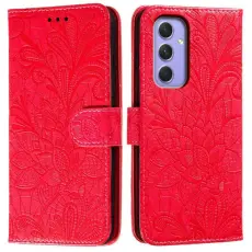 OEM - Samsung Galaxy S26 Pl&aring;nboksfodral Spetsblommor Konstl&auml;der Flip - R&ouml;d