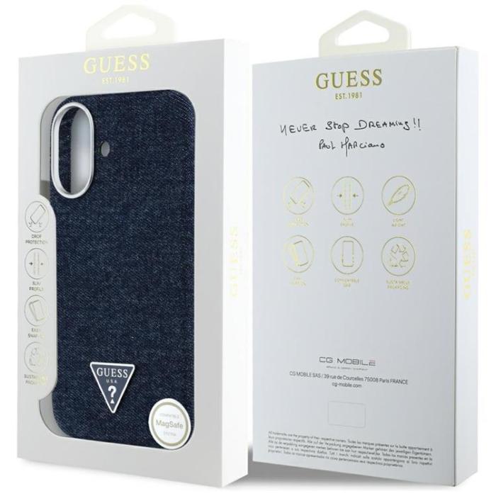 Guess - Guess iPhone 16 Mobilskal MagSafe Denim Triangle Logo - Blå