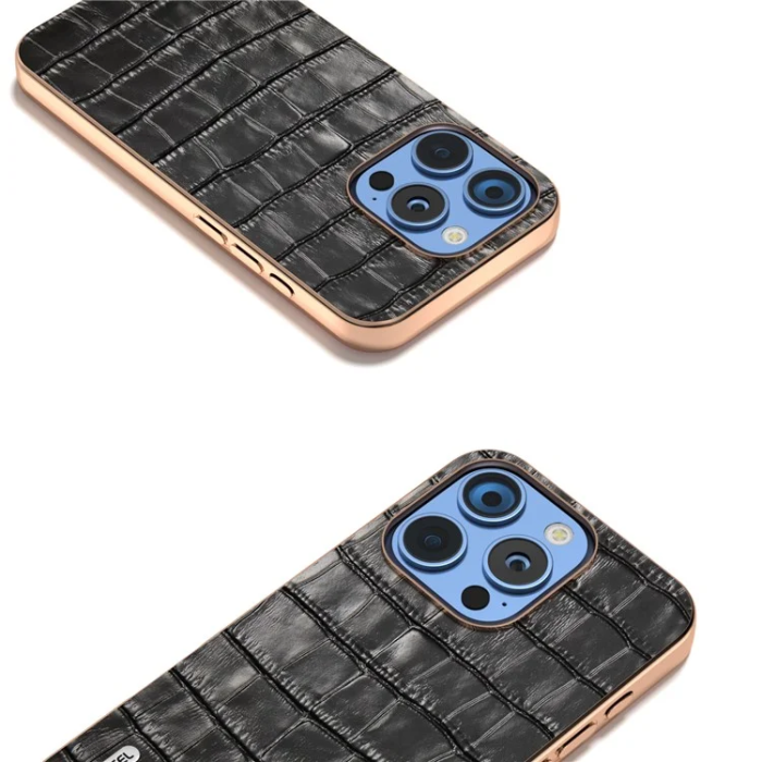 ABEEL - ABEEL iPhone 16 Pro Max Mobilskal Äkta läder Crocodile - Svart