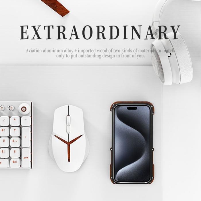 R-JUST - R-JUST Mobilskal till iPhone 15 Pro i Trä + Aluminium Bumper Svart