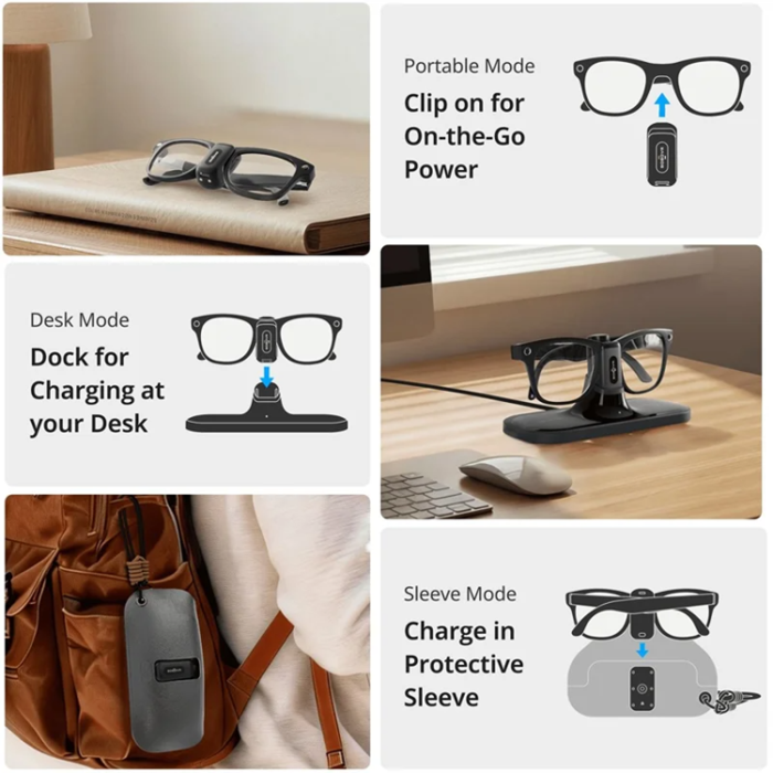 BoboVR - BOBOVR Smart AI 3-i-1 Glasögon Bärbar Laddningsdock CG2 För Ray-Ban Meta