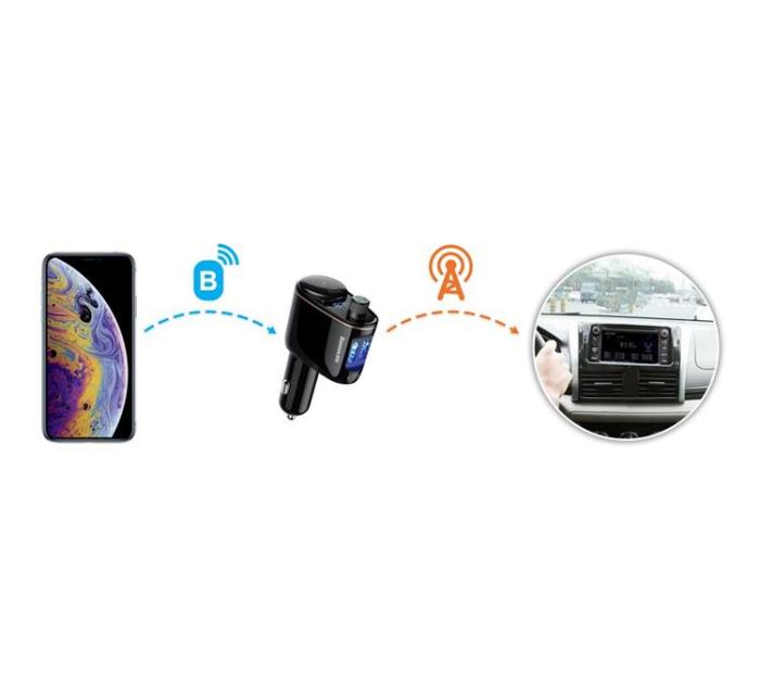 UTGATT - Baseus Billaddare 2x USB Till Bluetooth FM Sändare - Svart