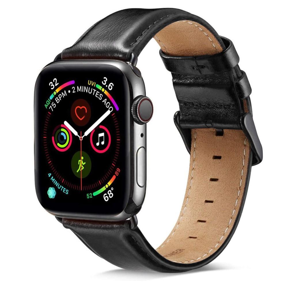Läderarmband kompatibelt med Apple Watch 4/5/6/7/SE 42/44mm Svart | 5123 | AlltMobil