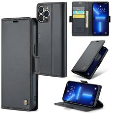 Caseme - CASEME iPhone 13 Pro Max Pl&aring;nboksfodral Konstl&auml;der RFID-Skydd Svart