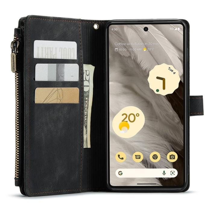 Caseme - CASEME Konstläder Plånboksfodral för Google Pixel 7a med Rem - Svart