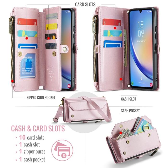 Caseme - CASEME Plånboksfodral Konstläder för Samsung Galaxy A34 5G - Rosa