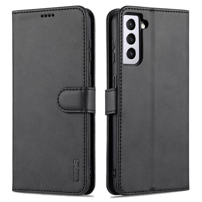 AZNS - AZNS Stand Samsung Galaxy S21 FE Plånboksfodral Konstläder - Svart