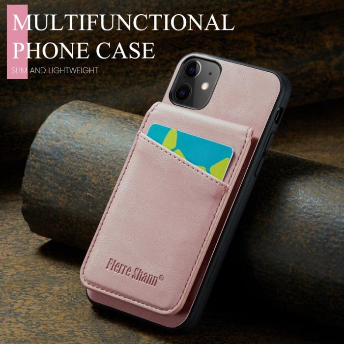 FIERRE SHANN - FIERRE SHANN iPhone 11 Kickstand Fodral KonstLäder - Rosa