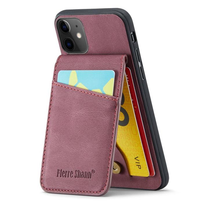 FIERRE SHANN - FIERRE SHANN iPhone 11 Kickstand Fodral KonstLäder - Röd