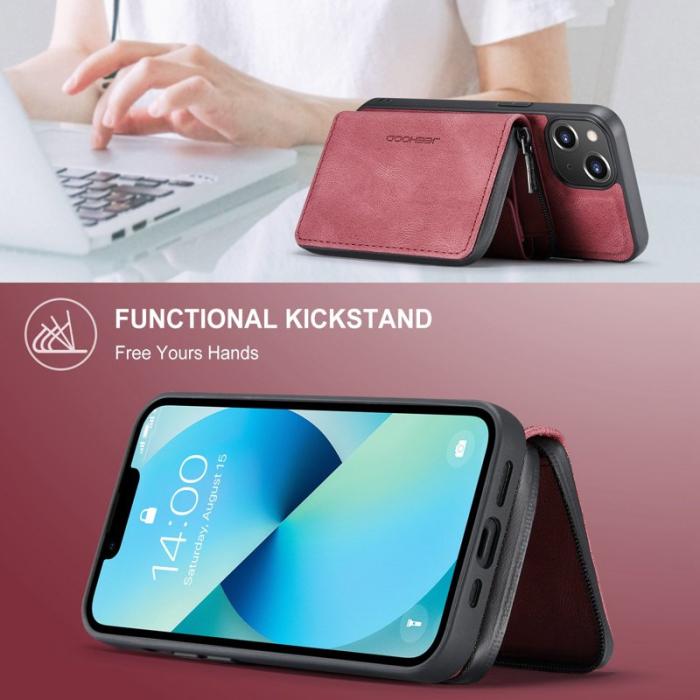 JEEHOOD - JEEHOOD Mobilskal till iPhone 14 Plus Shockproof Röd KonstLäder TPU Fodral