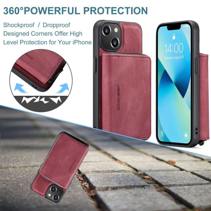 JEEHOOD - JEEHOOD Mobilskal till iPhone 14 Plus Shockproof Röd KonstLäder TPU Fodral
