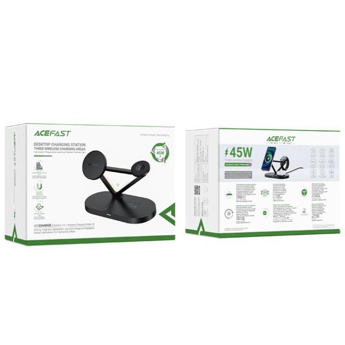 Acefast - Acefast 3-in-1 Trådlös Laddare MagSafe Qi 15W iPhone Watch Apple AirPods - Svart