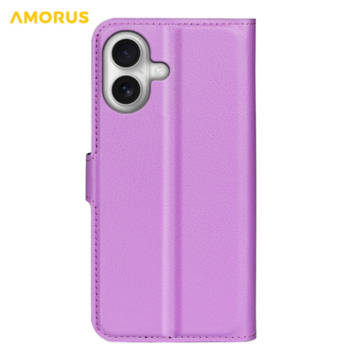 Amorus - AMORUS iPhone 17 Plånboksfodral Flipstativ Litchi - Lila