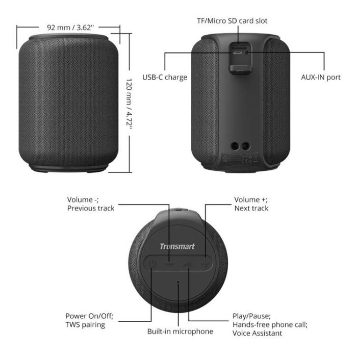 UTGATT1 - Tronsmart T6 Mini Bärbar Trådlös Bluetooth 5.0 Högtalare 15w - Röd