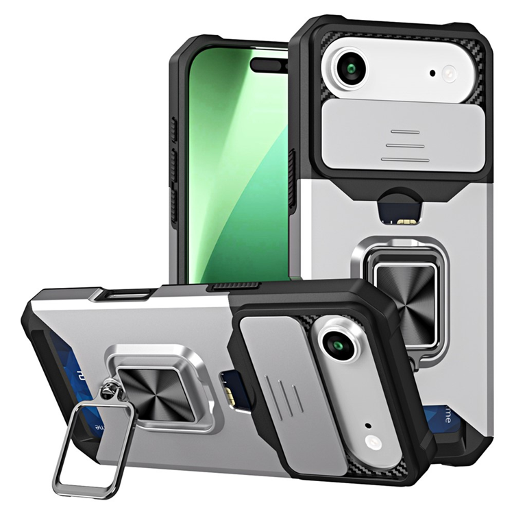 iPhone Air Mobilskal Slide Lens Lid med Kortfack - Silver | 2353 | AlltMobil