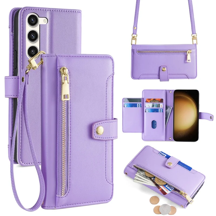 Galaxy S23 Plus Konstläder Plånboksfodral Crossbody - Lila (Lila) | 2353 | AlltMobil